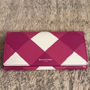 Balenciaga Fuchsia and White Harlequin Continental Wallet